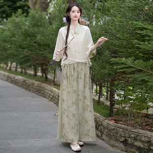 可以穿着上班的新中式汉服国风汉元素日常通勤改良宋裤套装夏装女