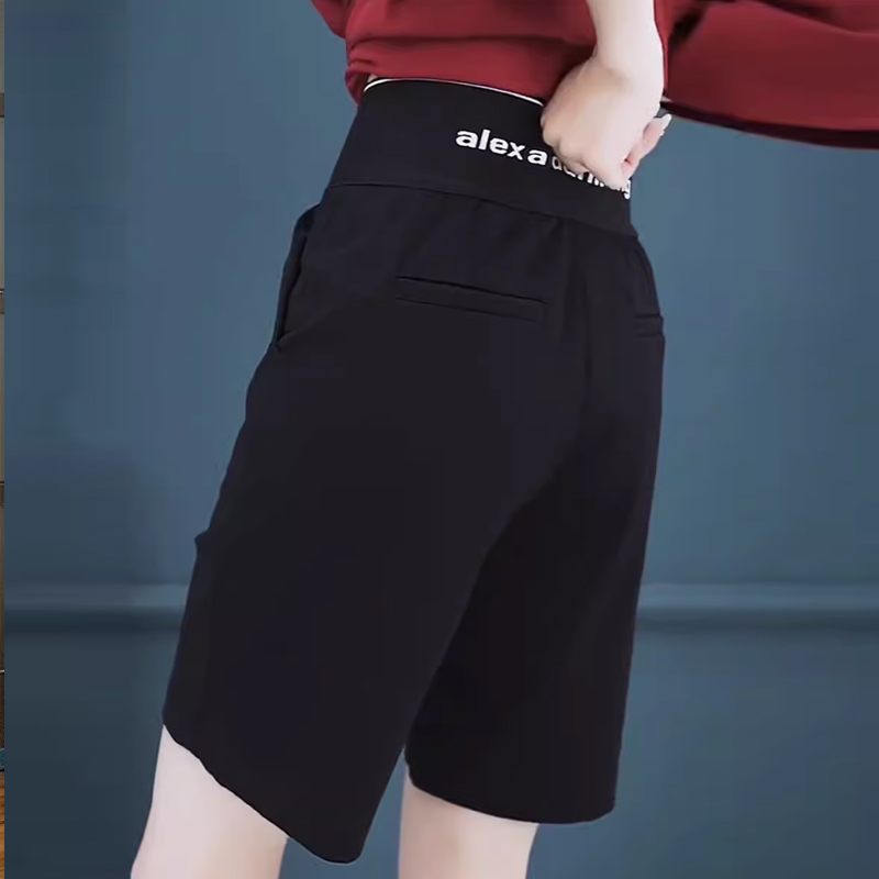 大码2025夏季新款松紧腰黑色五分休闲短裤子女高腰显瘦弹力直筒裤