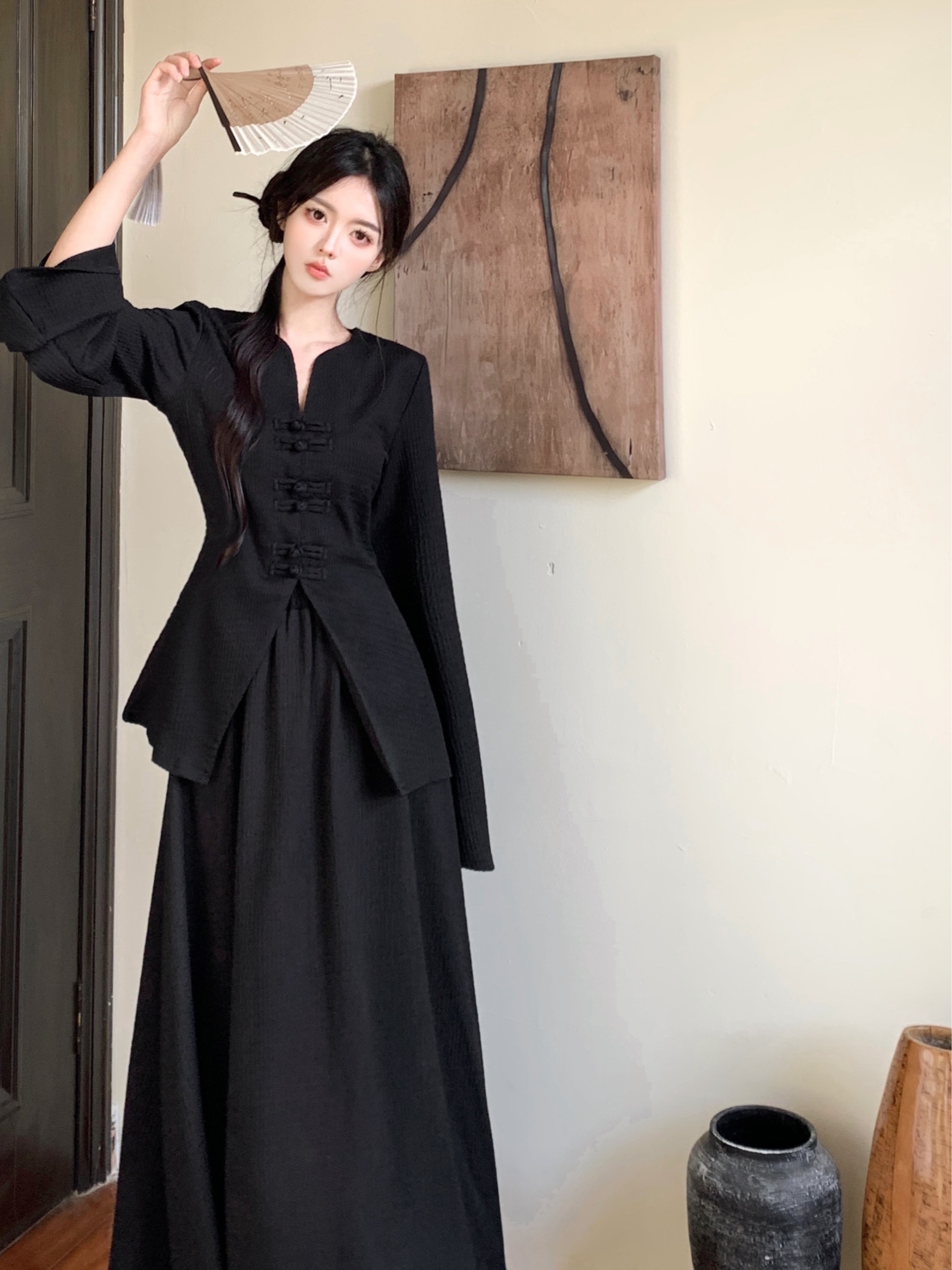 清冷風禪意新中式盤扣兩件套