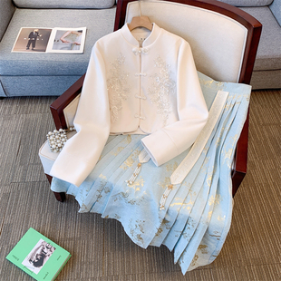 秋冬款胖MM新中式针织刺绣短外套时尚A字马面裙2025今年流行套装