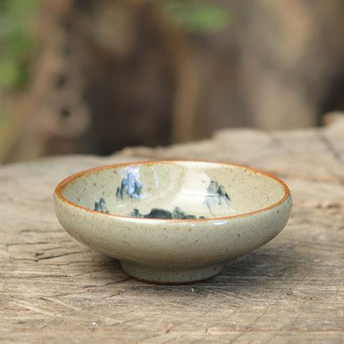 粗陶手绘山水普洱茶杯