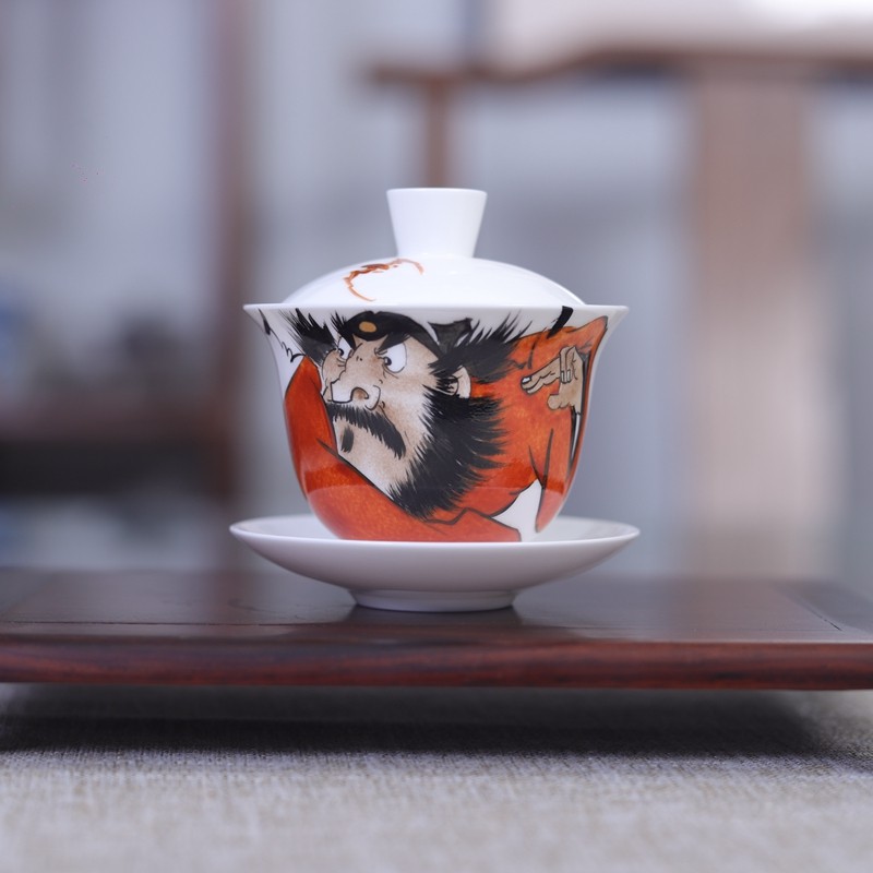 九希堂陈胜波手绘钟馗人物画三才杯骨瓷薄胎盖碗功夫茶碗小容量,餐饮具,盖碗,淘宝优惠券,粉丝福利购,淘宝优惠卷