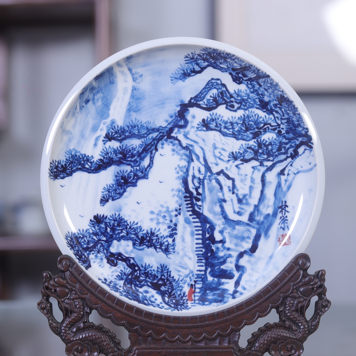 九希堂刘林荣手绘青花瓷中式挂盘案头摆件装饰画瓷盘画157-165#图片