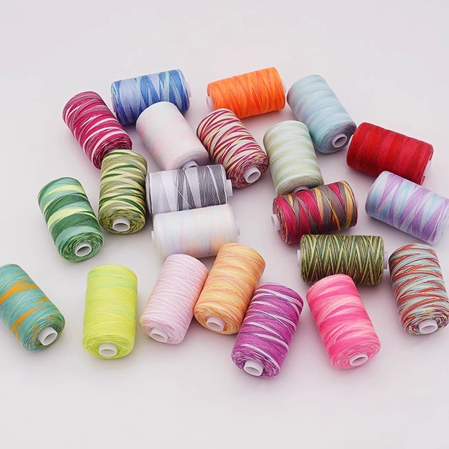 1000码五彩缝纫线彩色线缝纫机线彩虹线渐变线手缝线绣花线多色
