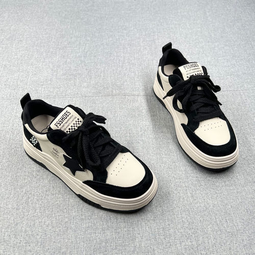 真皮系带星星休闲板鞋女