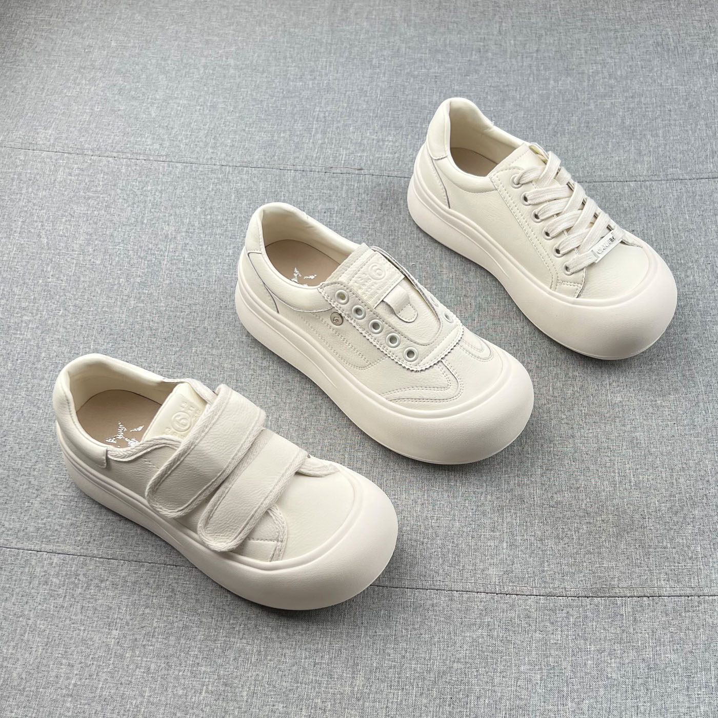 真皮魔术贴圆头厚底休闲板鞋2025年秋季新款防滑松糕底小白鞋单鞋,女鞋,休闲板鞋,淘宝优惠券,粉丝福利购,淘宝优惠卷