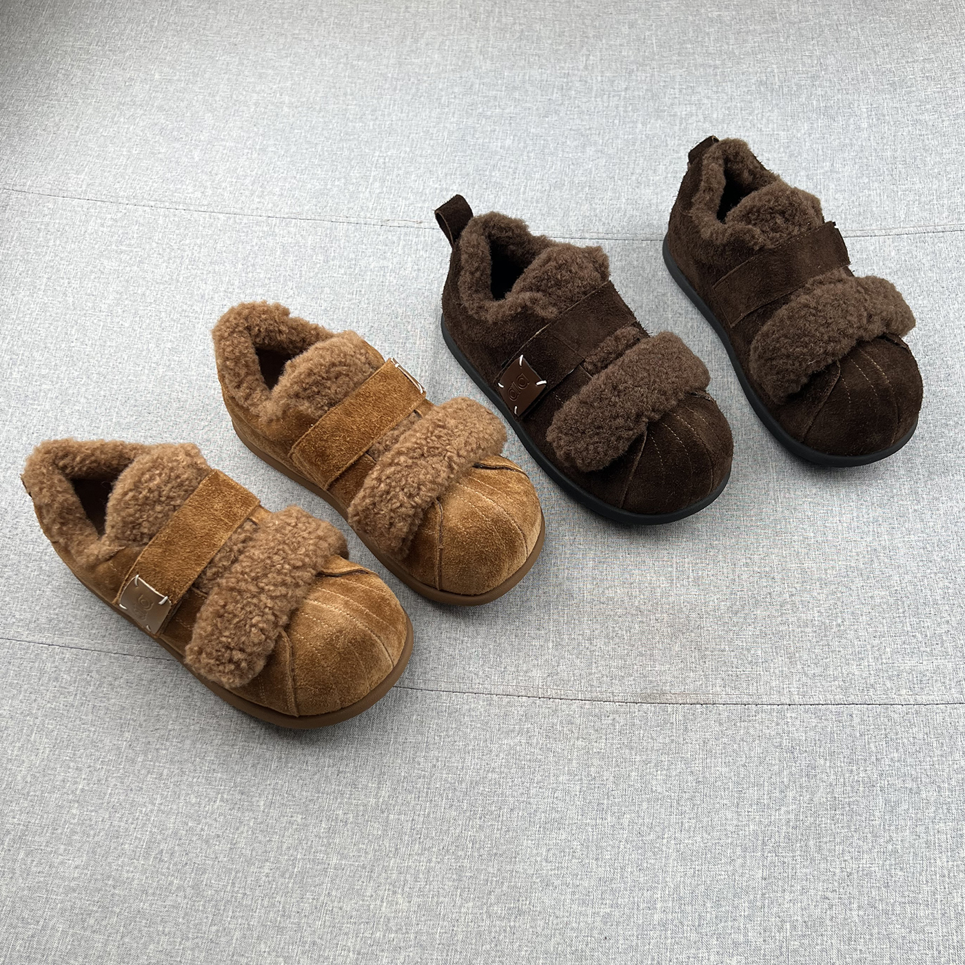 真皮羊毛绒魔术贴内增高勃肯鞋