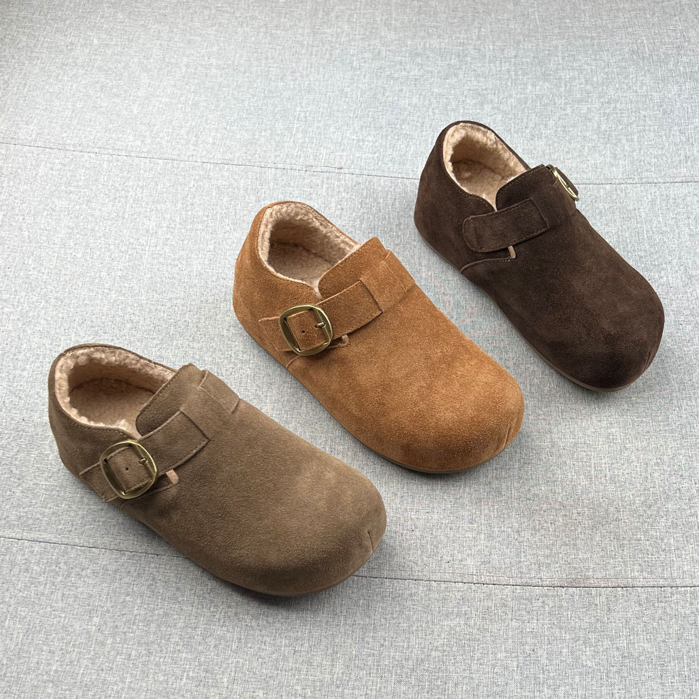 真皮加绒保暧内增高厚底勃肯鞋