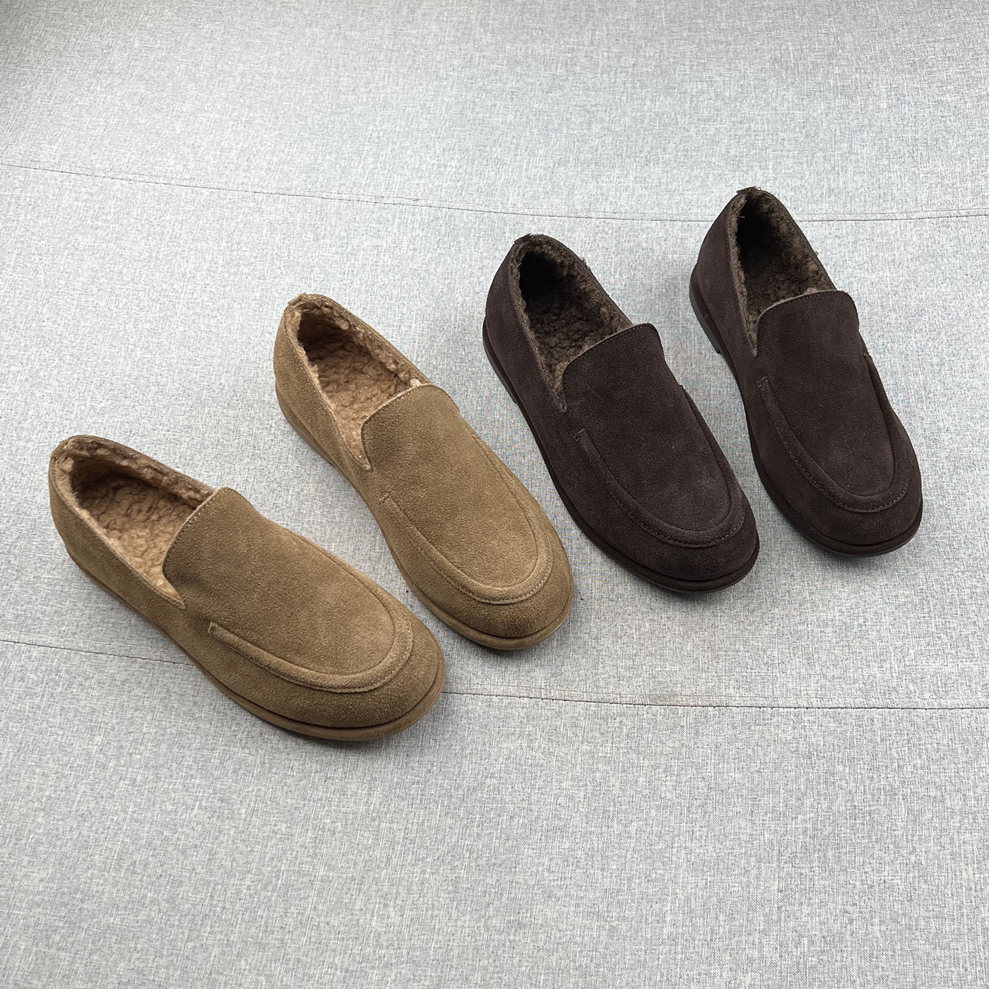 真皮羊毛绒一脚蹬平跟勃肯鞋