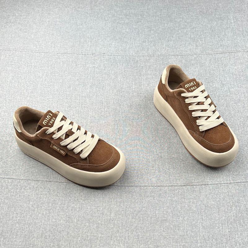 真皮加绒保暧厚底板鞋女