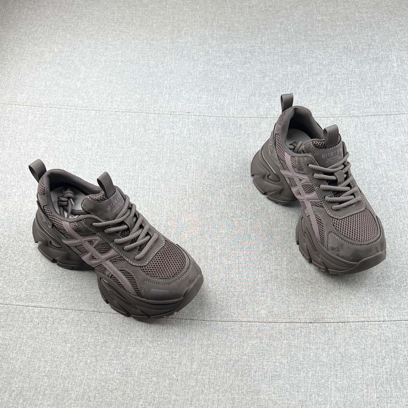 增高6cm真皮网面透气厚底老爹鞋