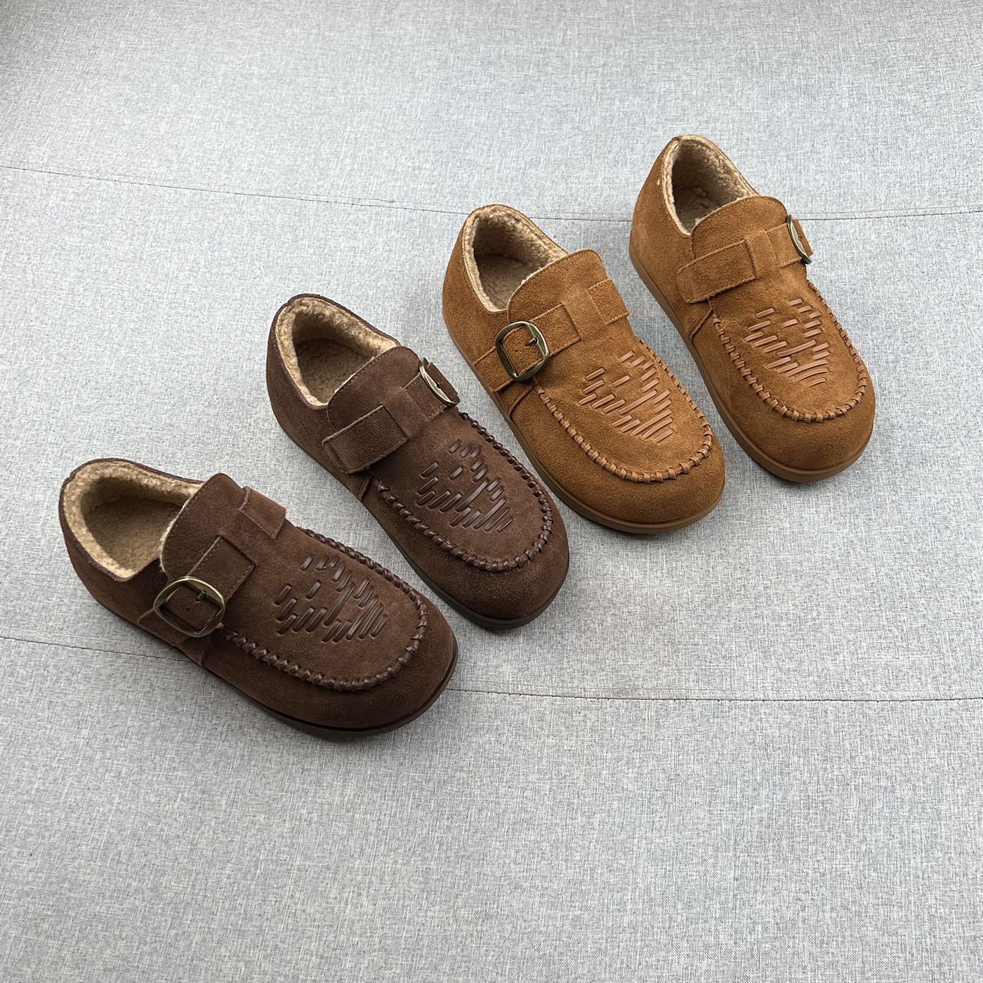 真皮羊羔绒魔术贴内增高勃肯鞋