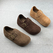 米新款 女 豆豆鞋 真皮一脚蹬内增高厚底勃肯鞋 2025年秋防滑乐福鞋