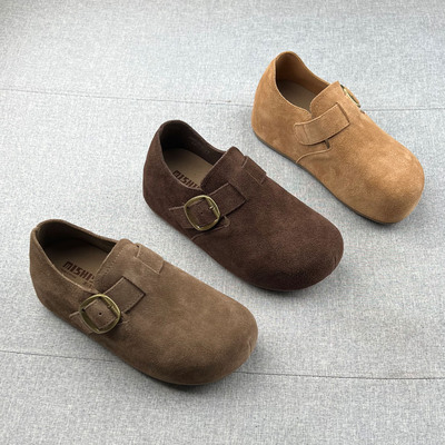 真皮一脚蹬内增高厚底勃肯鞋