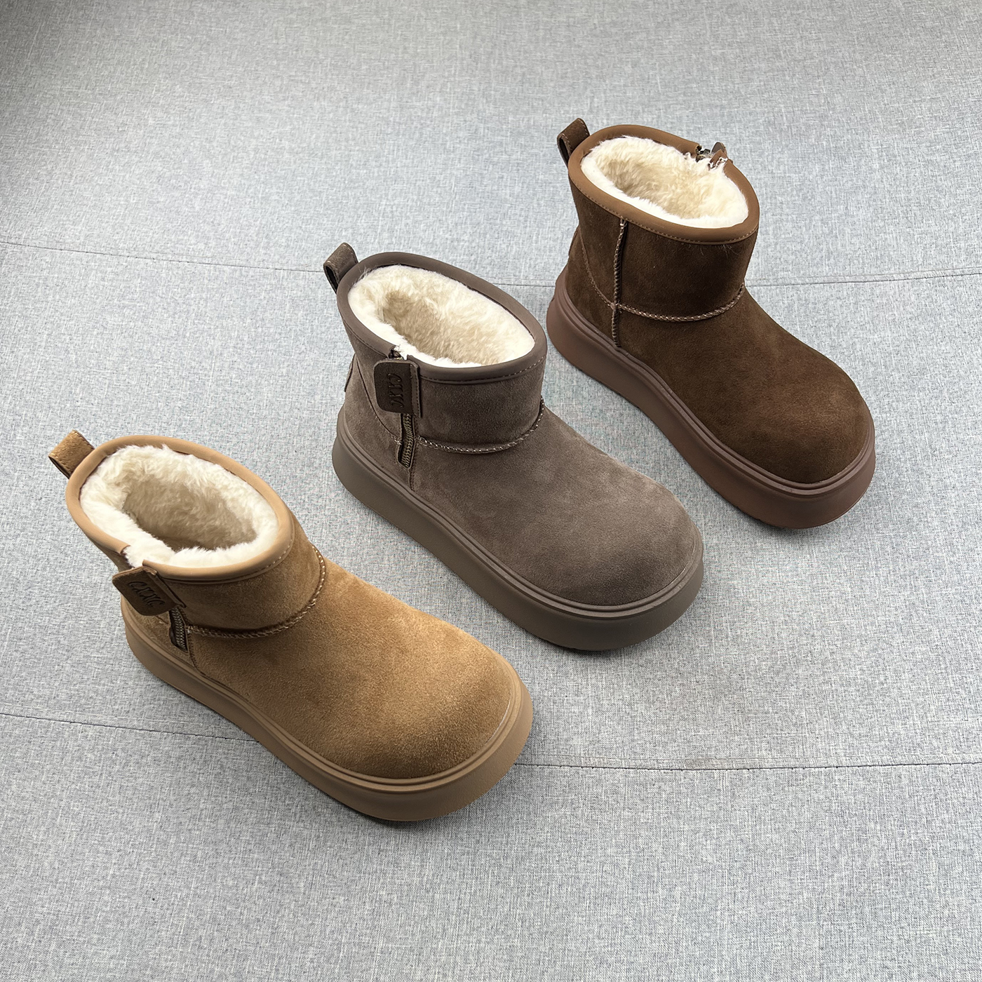 真皮羊毛绒套筒厚底雪地靴女