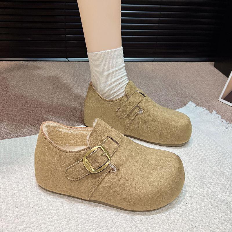 女士绒面加绒勃肯鞋保暖懒人鞋