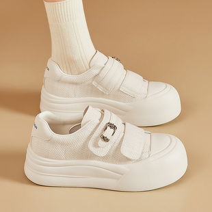 女鞋爆款皮面小白鞋春秋新款厚底魔术贴休闲鞋轻便软底百搭运动鞋