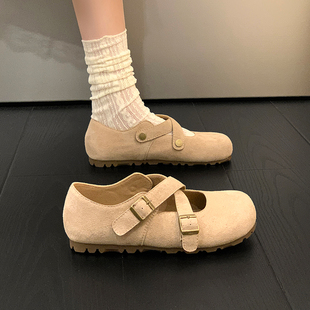 爆款女鞋皮面浅口小单鞋2025新款百搭勃肯定鞋轻便休闲鞋女懒人鞋