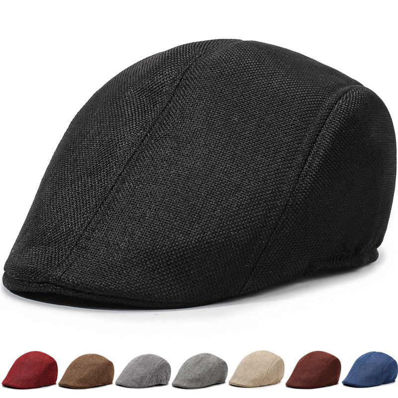春夏季新款老人亚麻鸭舌中老年帽男帽男士春天夏天贝雷帽子导演帽