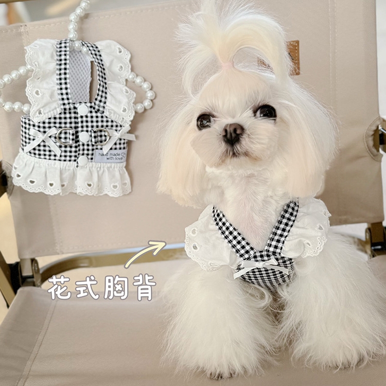 宠物狗狗猫咪衣服牵引田园裙小型幼犬泰迪马尔济斯春夏季薄款胸背