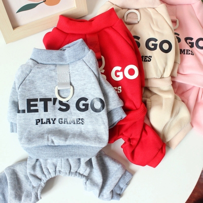 秋冬宠物动感四腿卫衣新款可牵引狗狗衣服泰迪比熊博美犬运动秋装