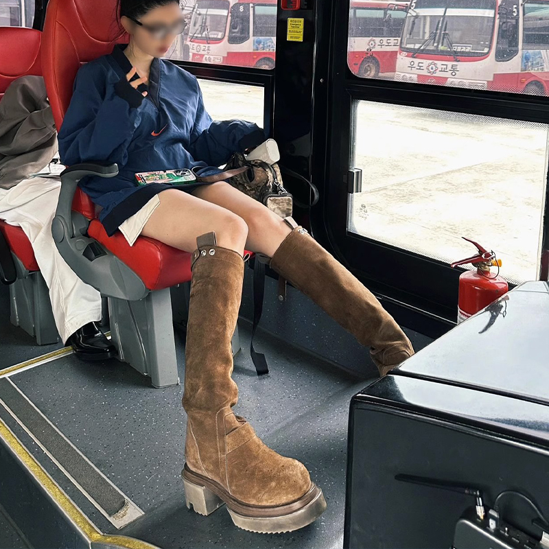 方圆同款粗跟厚底西部牛仔骑士靴