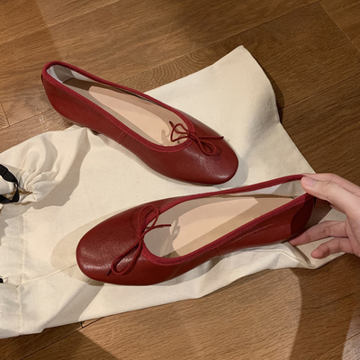 羊皮蝴蝶结平底芭蕾舞单鞋蝴蝶结