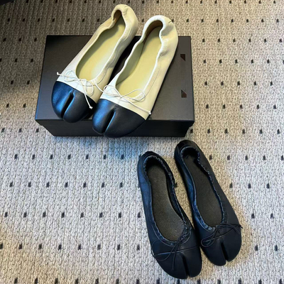 羊皮版~拼色小香风分趾鞋女