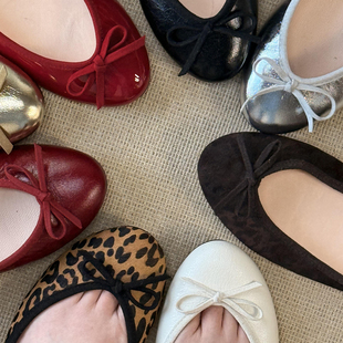 【3cm低跟羊皮版】超浅口漏指缝蝴蝶结芭蕾舞单鞋女舒适软底瓢鞋