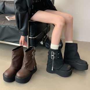 管靴子 可穿复古小个子裤 甜酷风辣妹松糕厚底短靴女2024年新款 四季