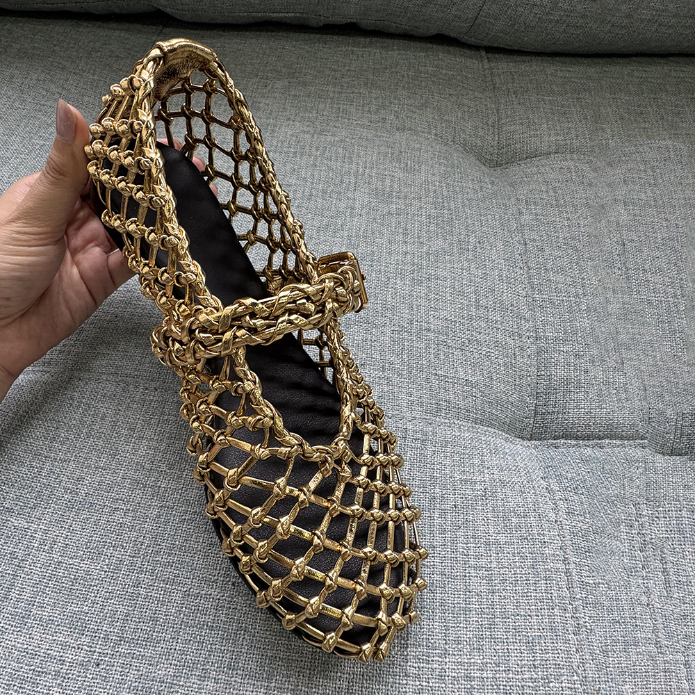 羊皮版手工编织镂空玛丽珍单鞋女