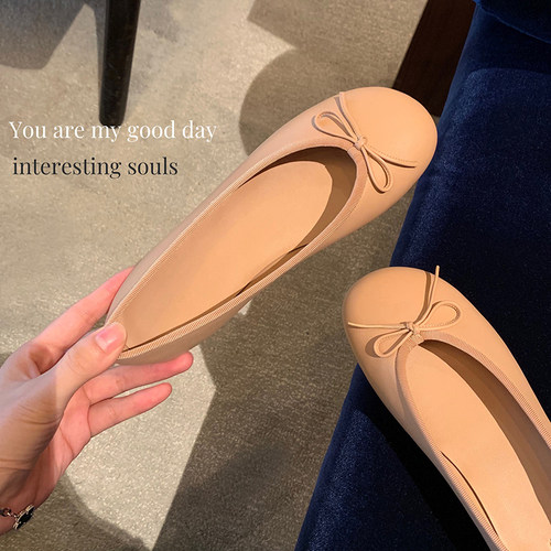 真皮圆头舒适风蝴蝶结芭蕾舞单鞋