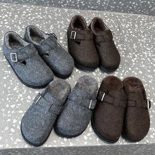 羊皮毛一体加绒毛毡勃肯鞋女冬加厚保暖全包毛毛鞋外穿平底半拖鞋