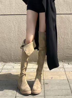 巨显腿长！美拉德风两穿过膝长靴