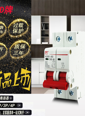 D牌家小型断路器DZ4763A 2P 空气开关C45短路过载保护分断指示