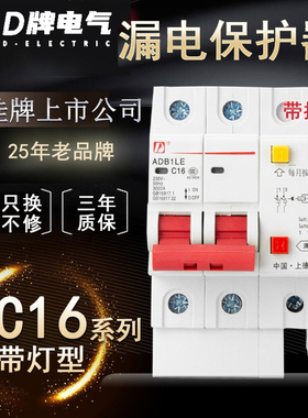 D牌 电气 漏电保护器 DZ47LE 2P家用 单相断C63A 总闸 带触电开关