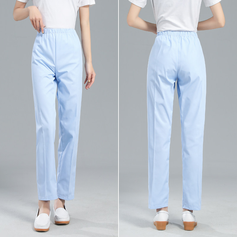 간호사 바지 흰색 신축성 허리 작업 바지 봄 가을 의사 응급 작업 바지 짙은 녹색 의사 바지 핑크 블루