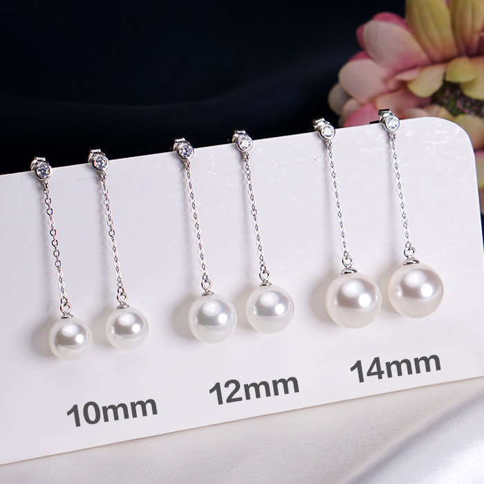 香港S925纯银大珍珠耳环中长款女气质网红银针耳坠防过敏耳钉耳饰