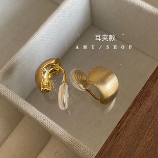 韓國時(shí)尚 拉絲弧形蚊香盤耳夾女小眾高級感輕奢耳環(huán)無耳洞無痛耳夾