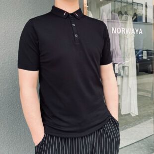兰精天丝男装翻领短袖套头针织衫55A011068