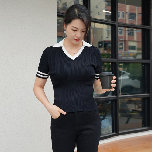 洛薇雅美式复古V领针织衫