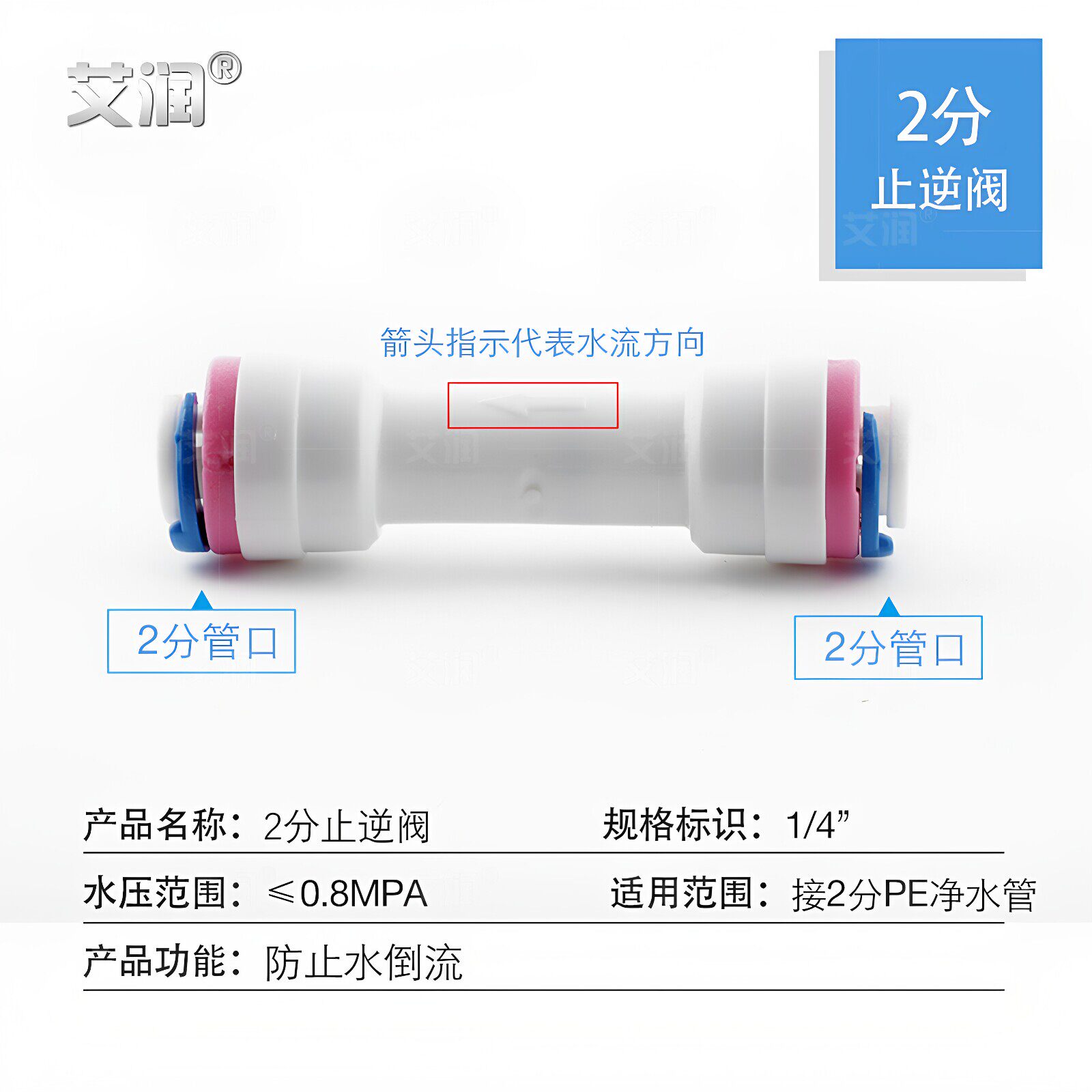 2分逆止阀1/4PE管3分止回阀快接RO机纯水机净水器配件只进不出3/8