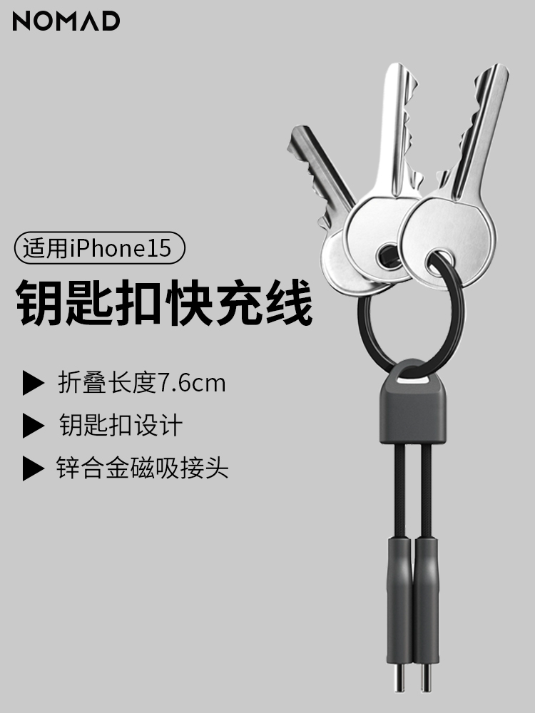 2023美国NOMAD原创全新创意钥匙扣数据线iphone15promax充电线双USB-C接口type-c适用华为小米笔记本手机平板