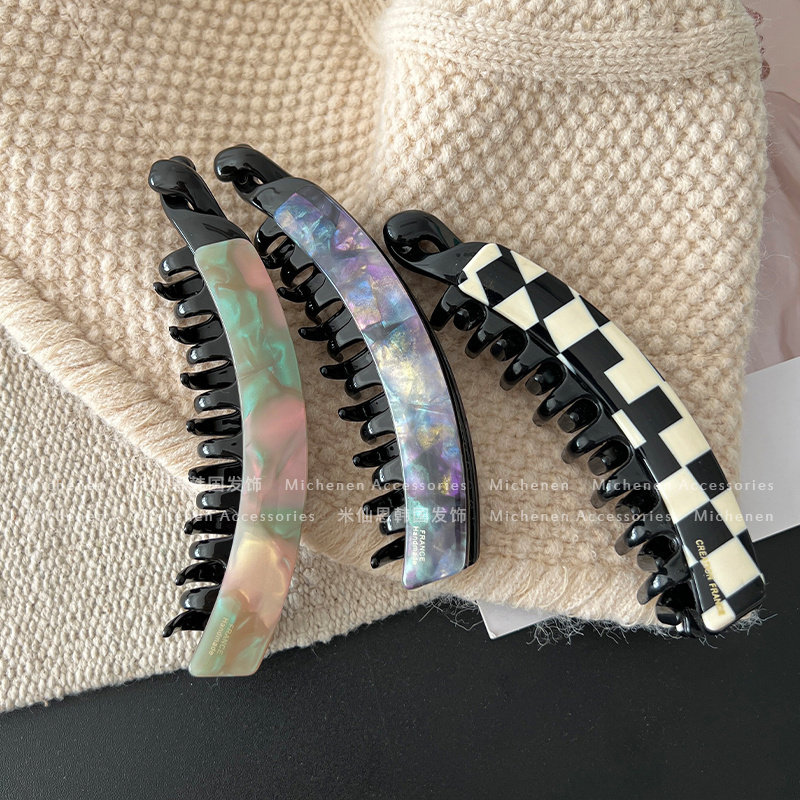 米仙恩韩国进口france简约香蕉夹多齿防滑气质马尾夹玳瑁色竖夹子