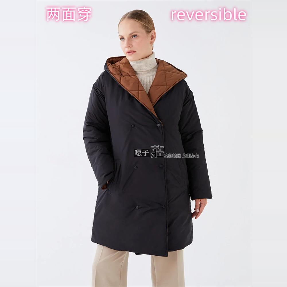 大码女装两面穿连帽棉衣棉服