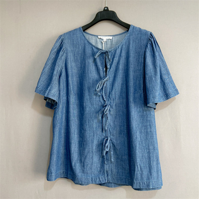夏装大码女装短袖纯棉牛仔衬衫
