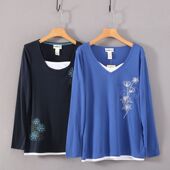 棉质绣花针织T恤假两件打底衫 有大码 knitted 澳洲单mill shirt