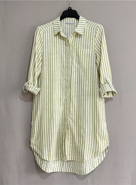 欧单FRE*春夏装大码女装纯棉长袖衬衫连衣裙cotton Shirt dress