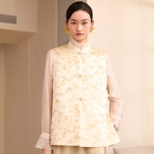 盘金绣醋酸缎面立领马甲女新中式 春新款 盘扣坎肩 云霓 如意连云