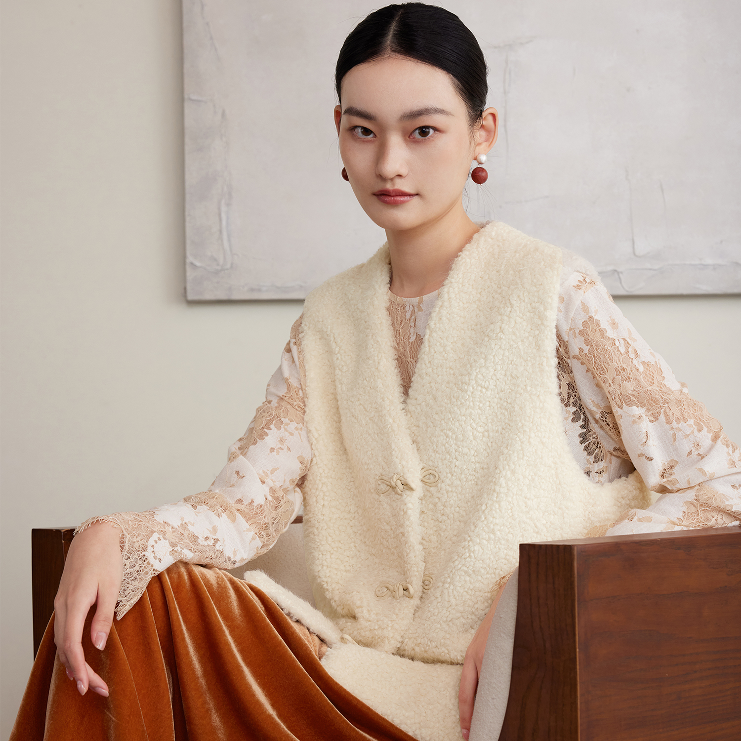 新中式国风环保皮草夹棉马甲